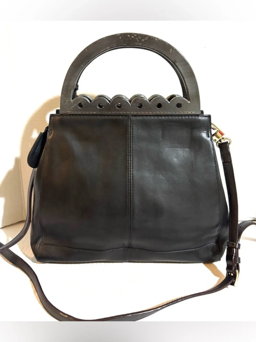 Black Leather Top-Handle Crossbody Bag